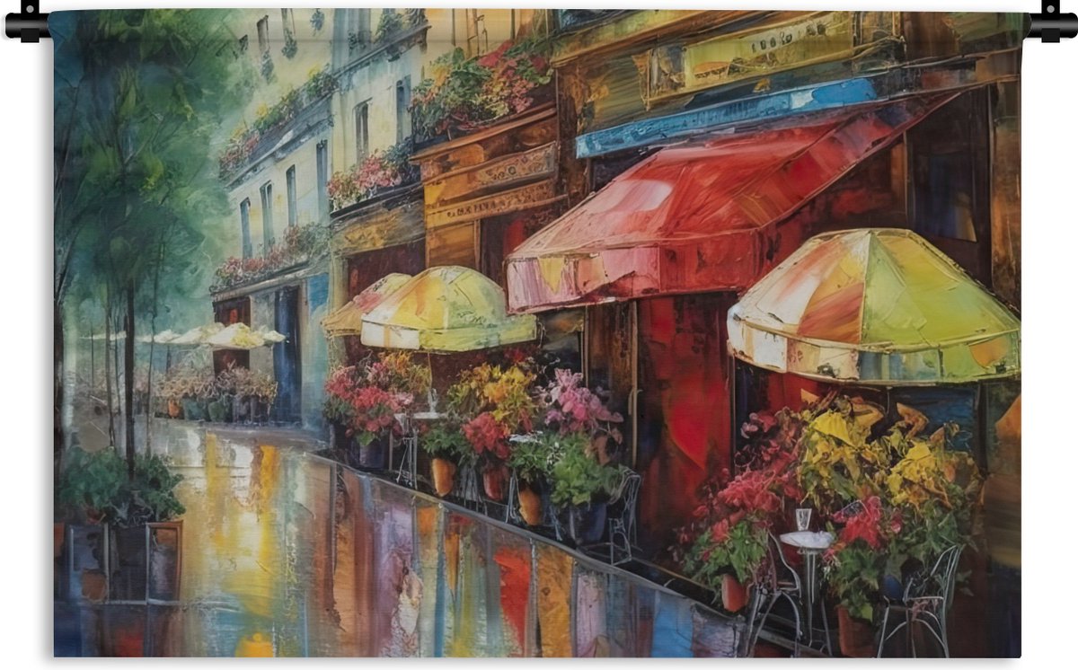 Wandkleed - Wanddoek - Straat - Olieverf - Kleurrijk - Stad - 150x100 cm - Wandtapijt
