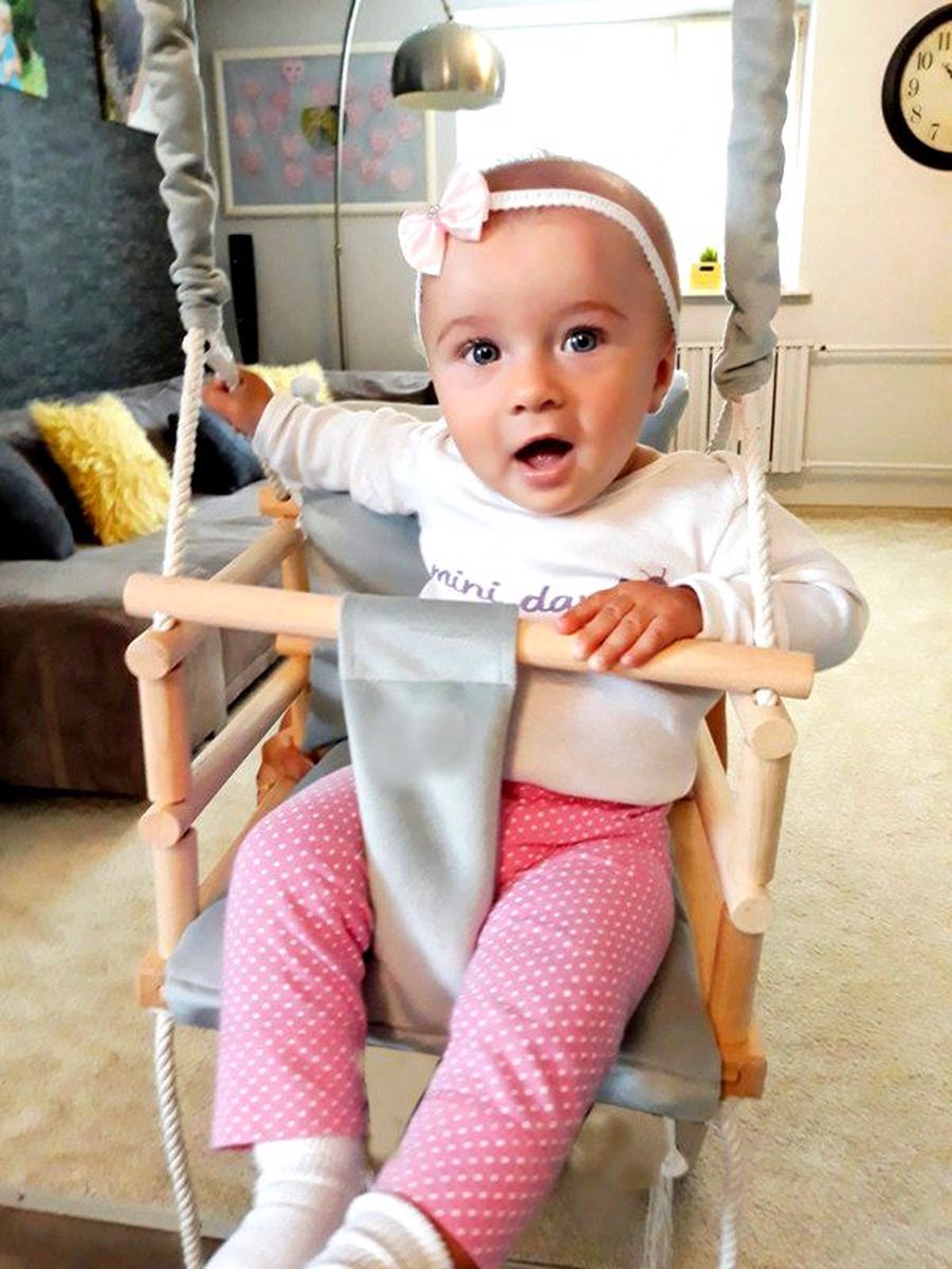 Luxe houten 3 in 1 grijze meegroei baby schommel en Kinder schommel grijs – Baby swing – Schommel die meegroeit met je kindje - Schommelstoel - Schommels - Handgemaakt — afbeelding 13