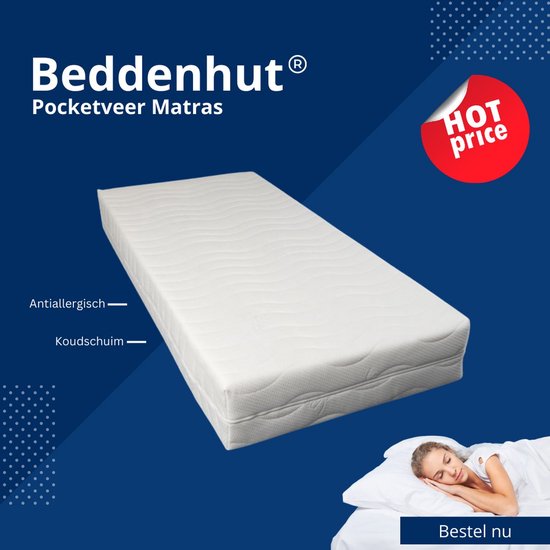 Beddenhut® - Saffier - 7 Zone - Pocketvering HR - Eenpersoons - 80x200x21 - Anti-allergisch - Tencel