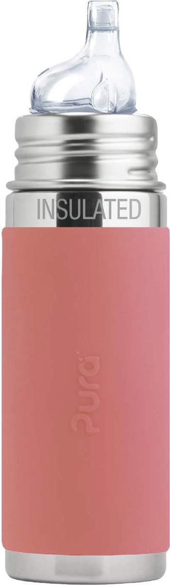 Pura Thermos Tuitfles 260 ml - Thermoskan - Thermosfles - Plasticvrij - Met Isolatiewand - Inclusief Siliconen Tuit, Reisdop en Sleeve - Rose