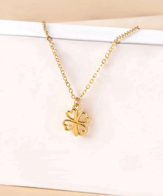 Bixorp Collier Cadeau Chance avec Trèfle à Quatre Feuilles - Goud Inoxydable Plaqué Or 18k - Cadeau d'adieu