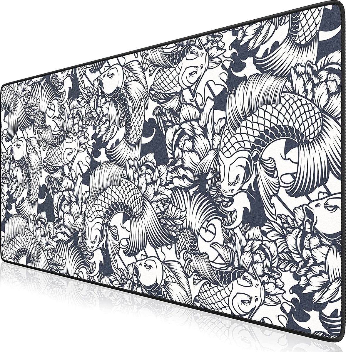 Tapis de souris Gaming XXL 800 x 300 mm, art koi japonais et noir