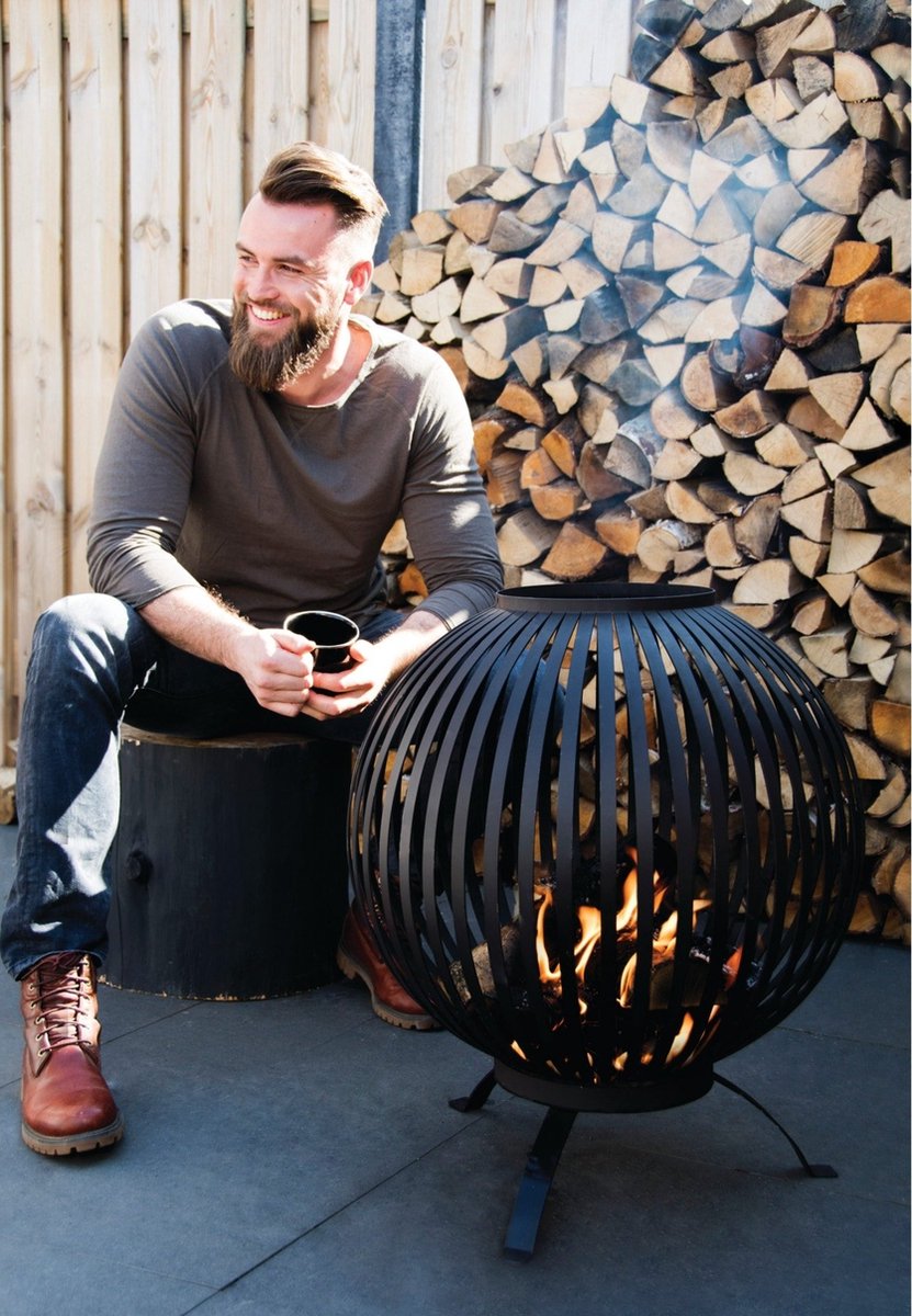 Esschert Design Boule de feu Rayures - Noir