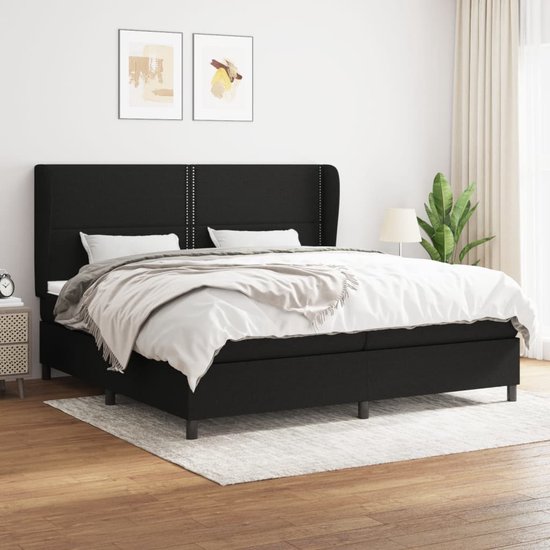 vidaXL - Sommier tapissier - avec - matelas - tissu - noir - 200x200 - cm