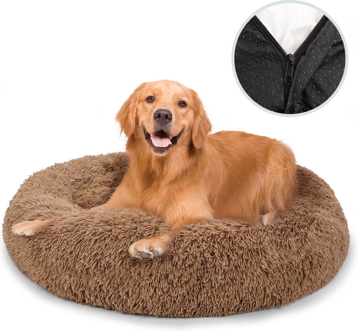 Behave Hondenmand Deluxe - Hondenkussen - Hondenbed - Donutmand - Wasbaar - Fluffy - Donut - Maat XXL - 100cm - Beige