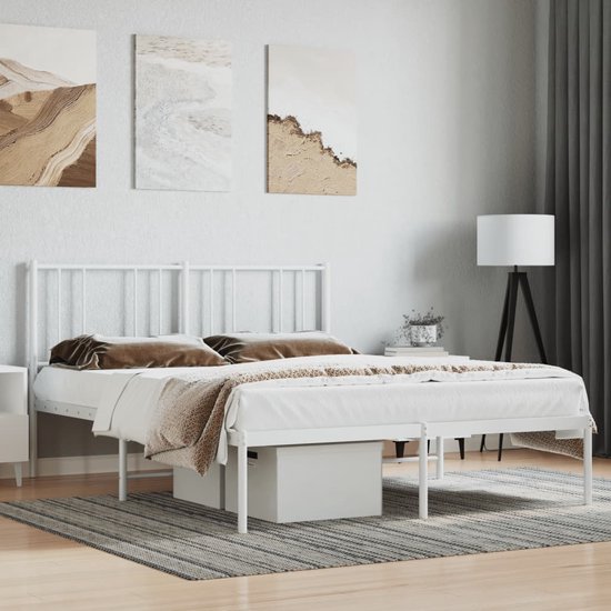 vidaXL Cadre de lit avec tête de lit Métal Blanc 160 x 200 cm | bol