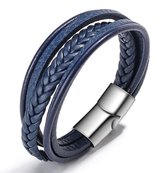 Sorprese armband - Luxury - armband heren - leer - blauw/bruin - zilverkleurige sluiting - cadeau - Model H