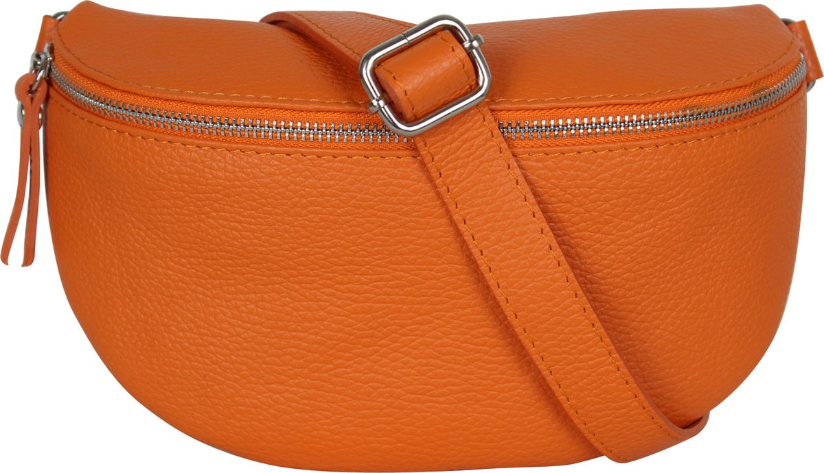 AmbraModa GLX1 - kleine heuptas buiktas crossbodytas, ideaal voor vakantie, reizen, uitgaan gemaakt van echt leer. Oranje