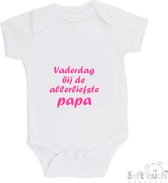 Soft Touch Romper "Mijn 1ste vaderdag bij de allerliefste papa" Meisjes Katoen Wit/roze Maat 56/62