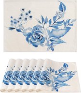 Modieuze placemats met bloemen, lente, set van 6, 31 x 43,5 cm, zomer, vakantie, placemats, wasbaar, keukenfeest, decoratie