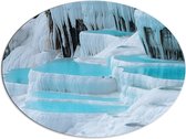 Dibond Ovaal - Water - Ijs - Sneeuw - Blauw - Wit - 96x72 cm Foto op Ovaal (Met Ophangsysteem)