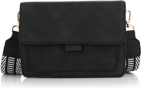 Schoudertas Sophie zwart - tas met suède look - luxe schouderband - verwisselbare schouderband - licht bewerkte voorkant - BG580