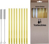 Glazen Rietjes Recht - Cocktail Rietjes - Tasteables - Set van 8 - Duurzaam - Herbruikbaar - Reinigingsborstel - 200mm lengte - Goud