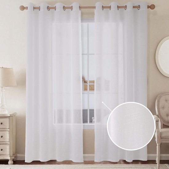 CUCRAF Linnen look voile gordijnen met oogjes, Decoratie Slaapkamer