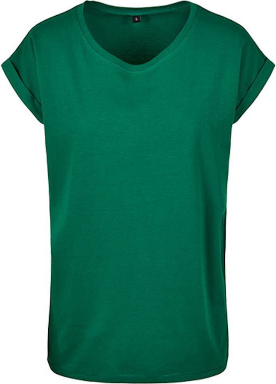 Damesshirt met ronde hals en omgeslagen mouw Forest Green - L