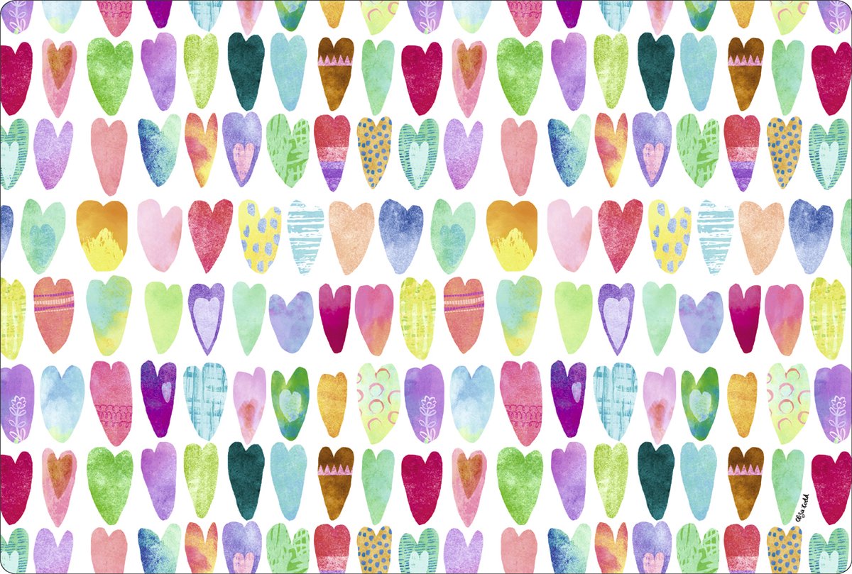 Vier Placemats Regenboog hartjes - Anti slip placemat met hartjes