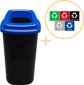 Plafor Sort Bin, Prullenbak voor afvalscheiding - 45L – Zwart/Blauw - Inclusief 5-delige Stickerset - Afvalbak voor gemakkelijk Afval Scheiden en Recycling - Afvalemmer - Vuilnisbak voor Huishouden, Keuken en Kantoor - Afvalbakken - Recyclen