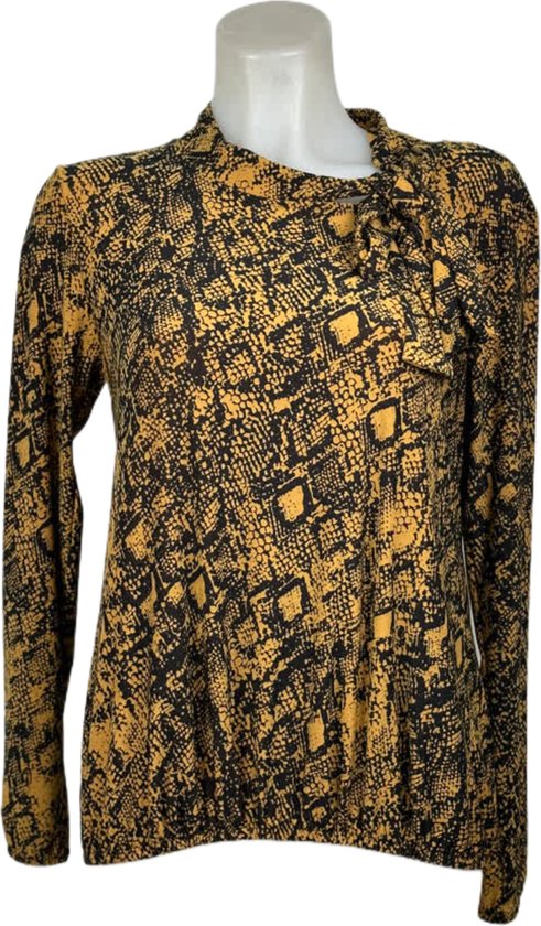 Angelle Milan – Travelkleding voor dames – Gele Snake blouse met Koord – Ademend – Kreukvrij – Duurzame Jurk - In 5 maten - Maat L