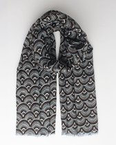 Estelli scarf- Accessories Junkie Amsterdam- Shawl- Dames- Herfst winter- Langwerpige- Katoen- Cosy chic- Grafische print- Zwart grijs taupe