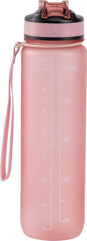 Motivatie Waterfles - Motivai® - Rosé - Met Gratis Extra Afsluitklepje - 1 Liter Drinkfles - Waterfles met Rietje - Waterfles met tijdmarkering - BPA Vrij - Volwassenen - Kinderen - Motivai®