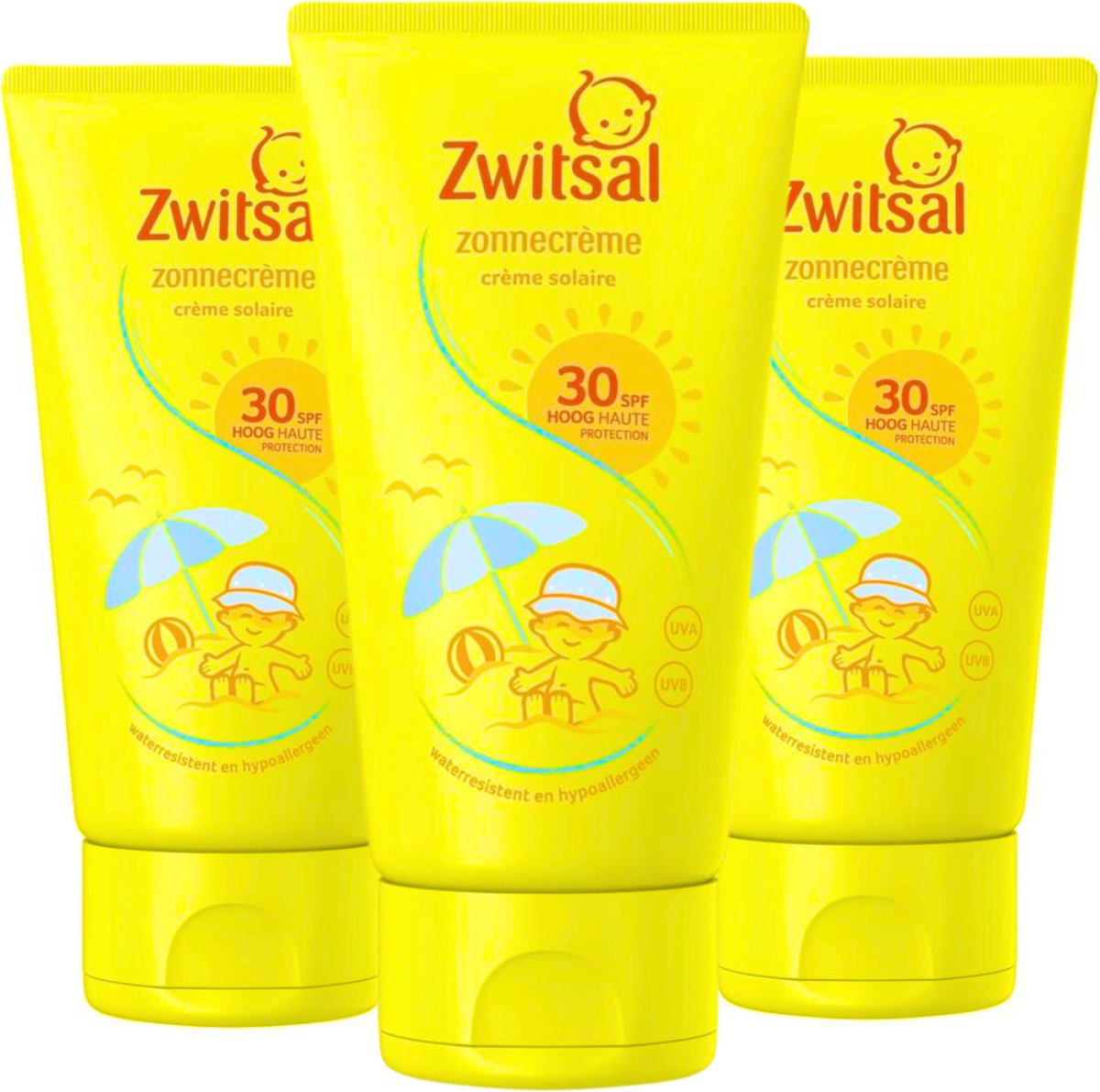 Zwitsal SPF 30+ Zonnecreme - Waterresistent - 3 x 150 ml - Zonnebrandcreme voor Kinderen - Zonnebrand