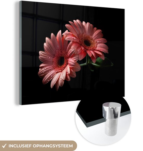 MuchoWow® Glasschilderij 40x30 cm - Schilderij acrylglas - Bloemen - Gerbera - Roze - Natuur - Portret - Foto op glas - Schilderijen