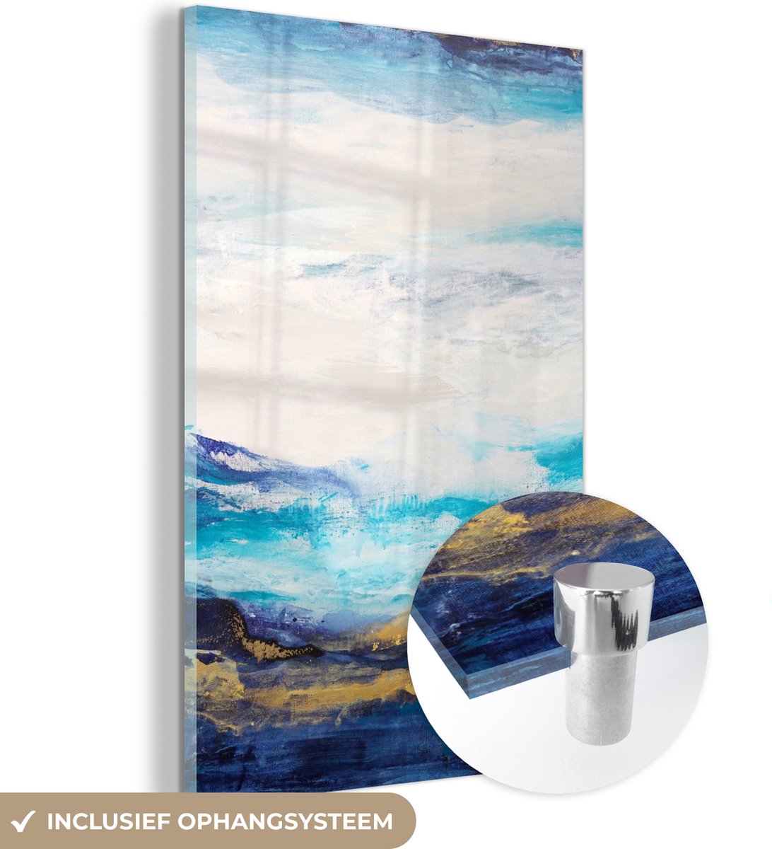 MuchoWow® Glasschilderij 100x150 cm - Schilderij acrylglas - Blauw - Schilderij - Abstract