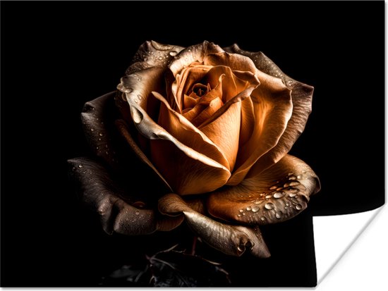Poster Roos - Goud - Bloemen - Botanisch Zwart - 160x120 cm XXL