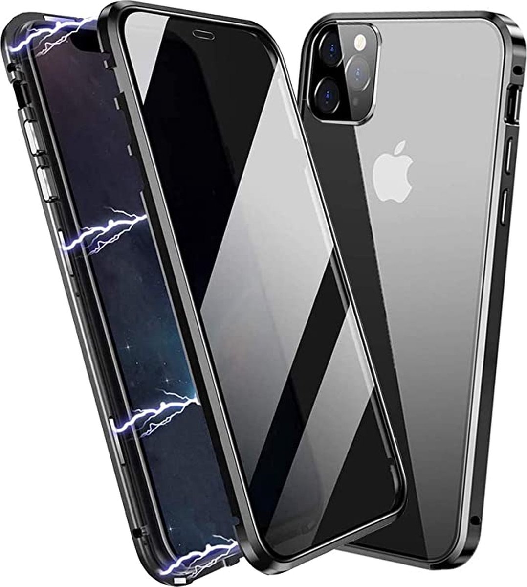 Fiquesa Autri® - Iphone 11 hoesje - zwart - privacy scherm - Dubbelzijdig glas protector - metalen bumper