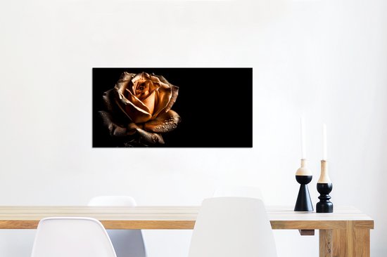 Décoration murale Métal - Peinture Aluminium Industriel - Rose - Or - Fleurs - Botanique Zwart - 120x60 cm - Dibond - Photo sur aluminium - Décoration murale industrielle - Pour le salon/chambre