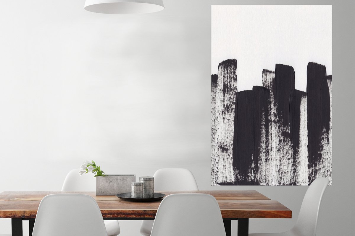 Poster Verf - Abstract - Zwart - Wit - 80x120 cm