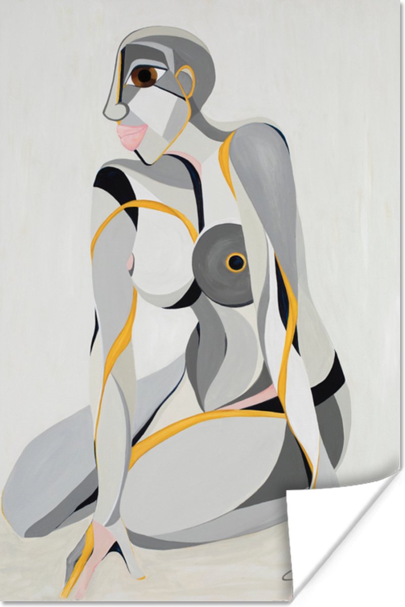 Poster Vrouw - Abstract - Geel - Kunst - 20x30 cm