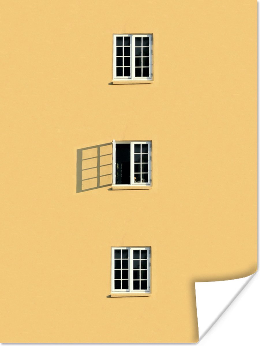 Poster Architectuur - Ramen - Open - Geel - 60x80 cm