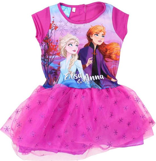 Disney Frozen - Kinder - zomer- jurk - met tule - Fuchsia - maat 104/110 |  bol