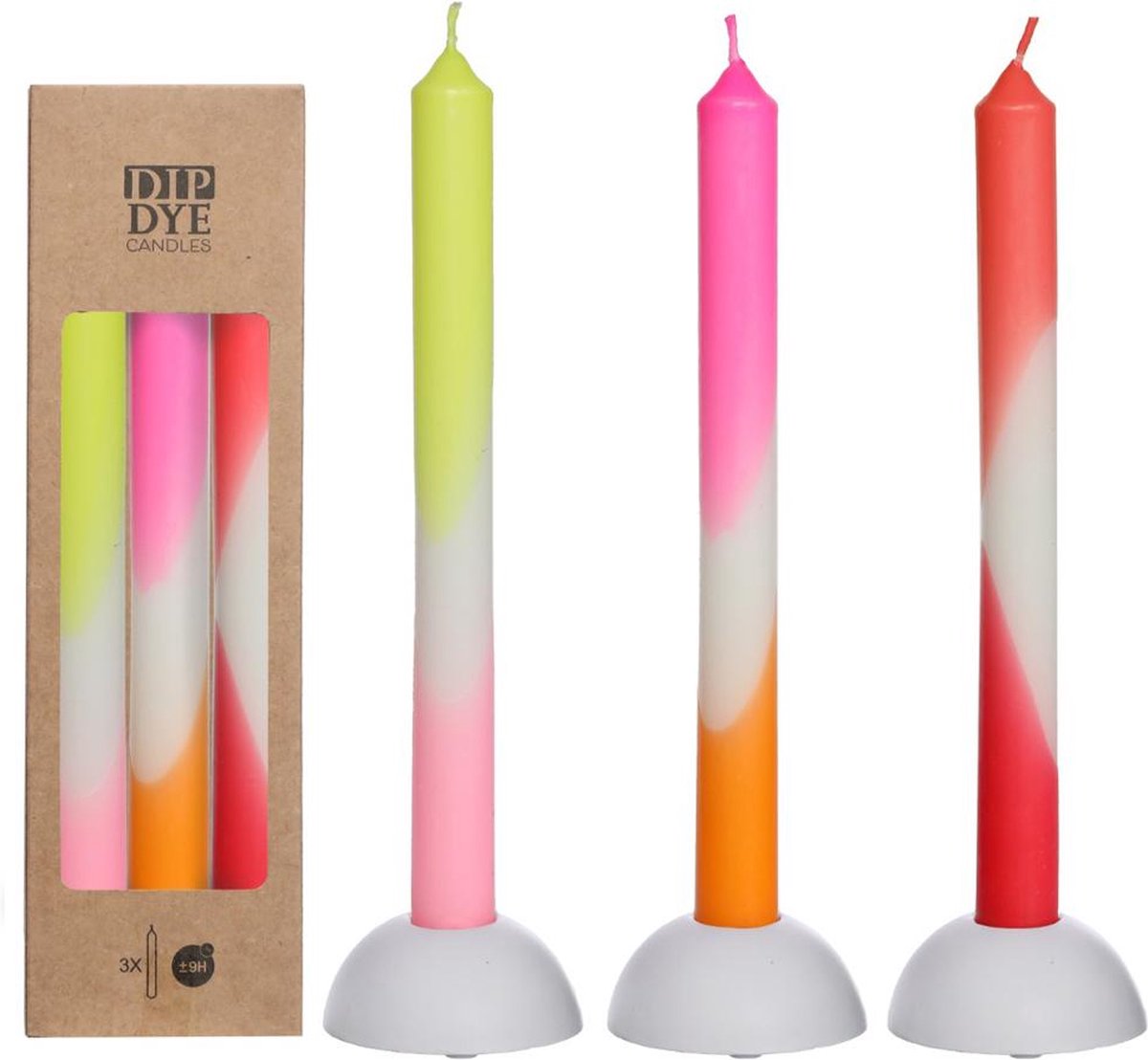 Ideas 4 Seasons Kaars Dip Dye Roze - Oranje - Rood - Geel Set 3