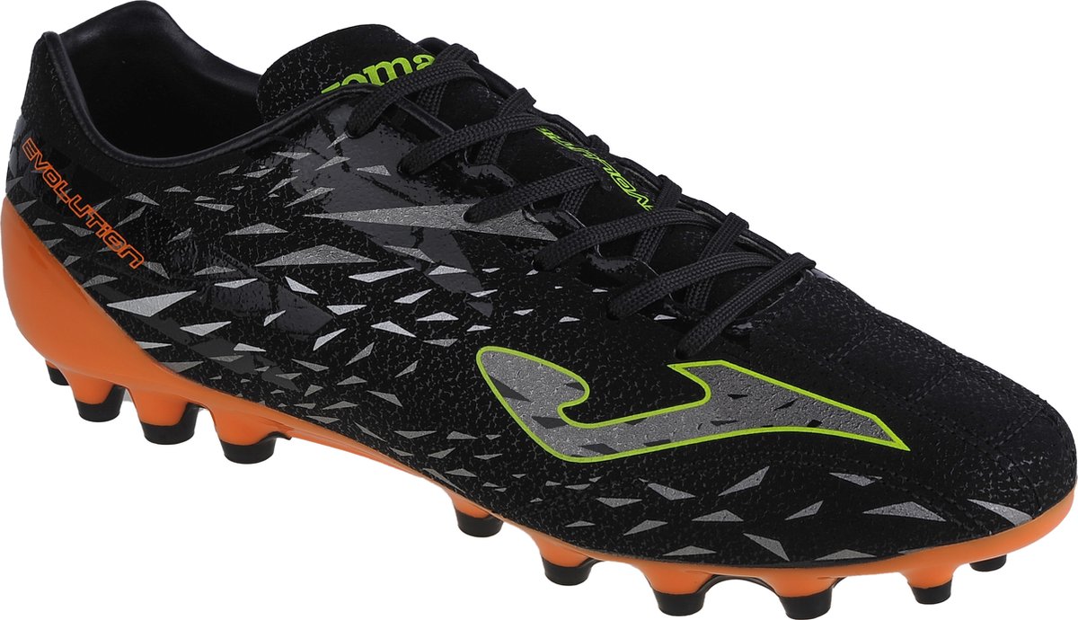 Zwarte Joma Evolution Cup Ag voetbalschoenen EU 41 met oranje en groene accenten, geschikt voor kunstgras.