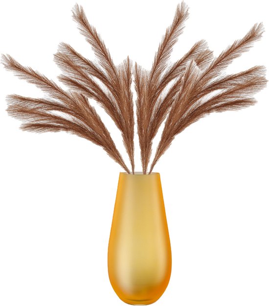 Kunstbloemen bloemstuk boeket in vaas - lichtbruin tinten - 80 cm hoog - Decoratie pampasgras pluimen