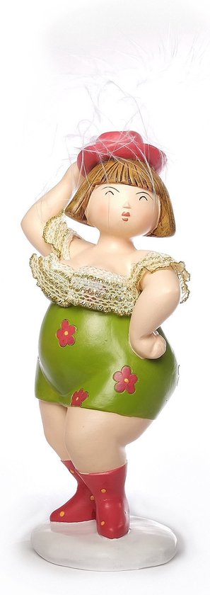 Inware Home decoratie beeldje dikke dame - staand - jurk groen - 20 cm