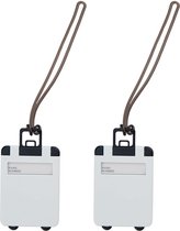 Kofferlabel van kunststof - 2x - wit - 10 x 5 cm - reiskoffer/handbagage labels