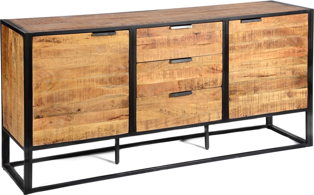 Happyment Luxe dressoir - Opbergkast - Woonkamer - Dressoirkast met 2 deuren en 3 lades- Tv meubel kast - 180x45x86cm - Mangohout