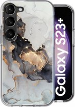 Samsung Galaxy S23 Plus Hoesje - Back Cover Marmer Siliconen Case Wit