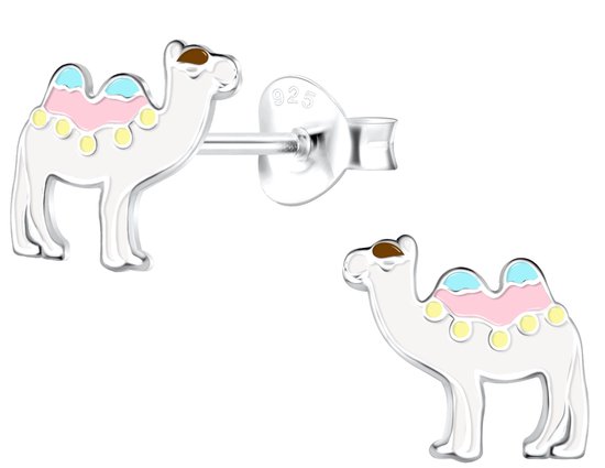 Joy|S - Zilveren kameel oorbellen - 8 mm - wit - kinderoorbellen