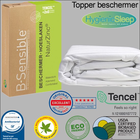 B-Sensible Topper 2 in 1 Hoeslaken + Matrasbeschermer - Tweepersoons - 160x200 cm - Wit