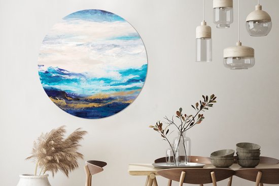 WallCircle - Wandcirkel ⌀ 140 - Blauw - Schilderij - Abstract - Verf - Ronde schilderijen woonkamer - Wandbord rond - Muurdecoratie cirkel - Kamer decoratie binnen - Wanddecoratie muurcirkel - Woonaccessoires