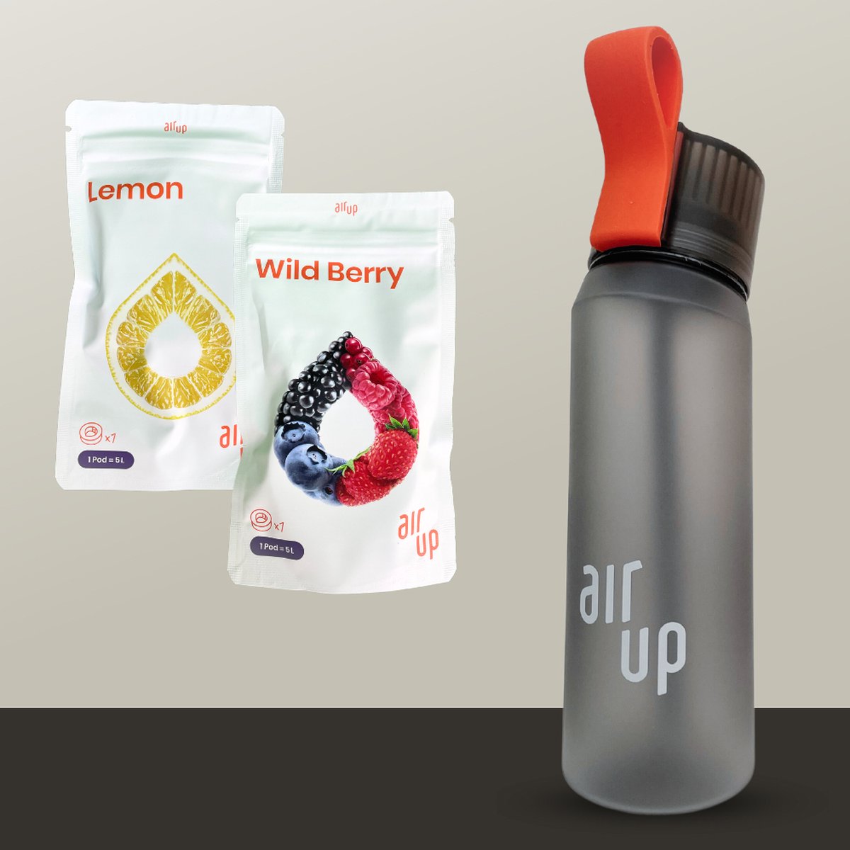 Air up Starter Set 650 ml Drinkfles Antraciet – met 2 pods Wild Berry & Lemon - air up