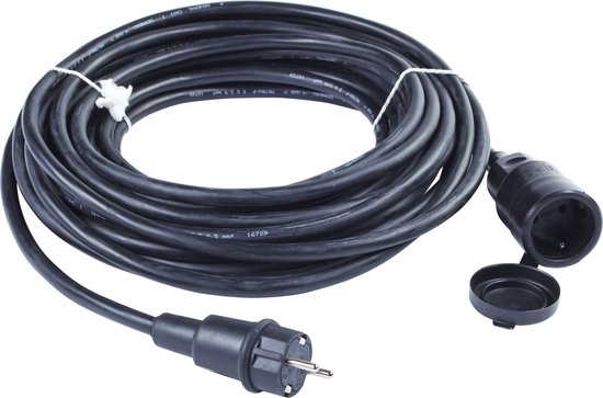 Zwarte stroomkabel verlenging met platte stekke (Wit, 3-in-1