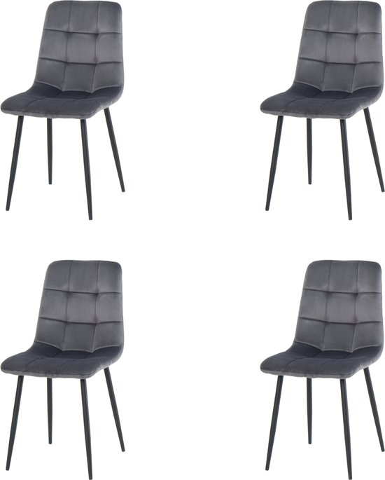 Nuvolix velvet eetkamerstoelen set van 4 - Milaan - eetkamerstoel - velvet stoel - grijs