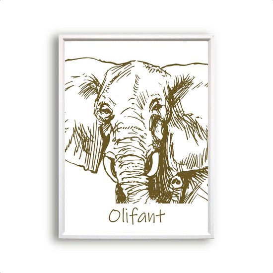 Postercity - Jungle/Safari Getekende Olifant met Tekst - Dierenposter - Babykamer / Kinderposter - Muurdecoratie - 80x60cm