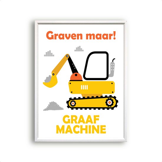 Postercity - Poster Gele Graafmachine - Kinderkamer Poster - Muurdecoratie - 40x30cm