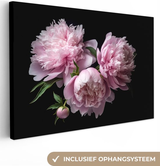 Canvas Schilderij Pioenroos - Roze - Bloemen - Botanisch - Natuur - 60x40 cm - Wanddecoratie